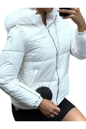 Merkloos Dilena fashion Dons jack-jas afneembaar kapuchon zakken-faux bontkraag