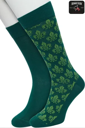 Bonnie Doon Heren Sokken set Donker Groen maat 40/46- 2 paar - Effen - Lelie Bloem - Print - Gladde Naden - Brede Boord - Uitstekend Draagcomfort - 2-pack - Multipack - Effen - Fleur de Lis - Donkergroen - - OL2225022.380