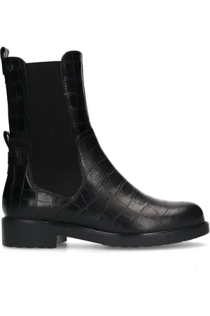 No Stress Dames - Zwarte leren chelsea boots met crocoprint