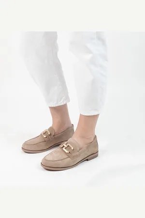 Manfield Dames - suède loafers met vierkanten chain
