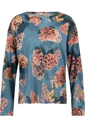 Cyell HORTUS DREAM dames pyjamatop lange mouwen - Blauwe bloemenprint