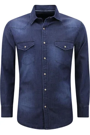 BREAD & BUTTONS Spijkerblouse Heren - Spijkeroverhemd Mannen - Denim Overhemden - Overhemden Heren Lange Mouwen