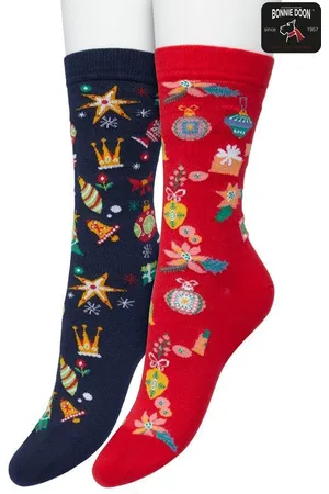 Bonnie Doon Dames Kerstsokken set 2 paar Donkerblauw/Roodmaat 39/42 - Perfect Kerst Cadeau - Giftset - Kerstcadeau - Kerst Sokken - Multipack - 2-Pack - Cadeau - Kerstmis - Comfortabel - Christmas Spirit - - OL21151415.1 - OL21151415.506