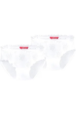 Hanssop Exclusief Luxueus Kinder nachtkleding , Meisjes, Katoenen slips, 2 super zachte witte slips gemaakt in een verfijnd lief roosjes ajour katoen met een bijpassend witte velours strikje, maat 116
