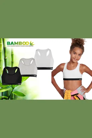 Merkloos Bamboo - BH Meisjes - Topjes Meisjes Ondergoed - Crop Top Meisjes - 3 Stuks - Zwart Grijs wit - 134-140 - Ondergoed Meisjes - Ondergoed Kinderen