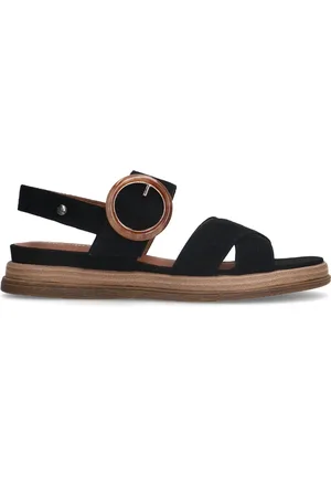 No Stress Dames - Zwarte leren plateau sandalen met gesp