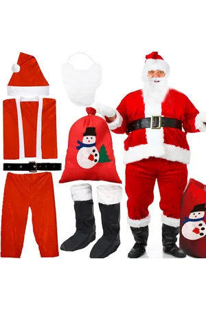 Merkloos Kerstman voor heren, 7-delige set kostuum voor Sinterklaas, , deluxe kerstman, groot, kostuum Kerstmis, Sinterklaaskostuum, outdoor, voor kerstfeest, cosplay