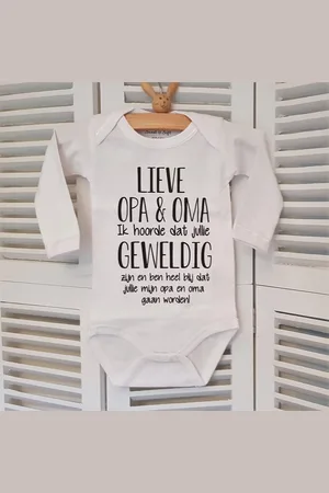 Merkloos Baby Rompertje met tekst opa en oma | Ik hoorde dat jullie geweldig zij en ben heel blij jullie gaan worden! ontmoeten! | lange mouw | maat 50-56 | aankondiging bekendmaking zwangerschap cadeau voor de liefste aanstaande