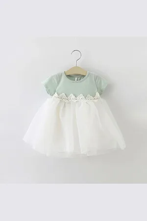 Merkloos Baby feestjurk Groen – Wit - zomer jurk - Princes jurk – maat 74 (6-9 maanden)