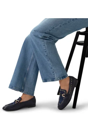 Manfield Dames - Blauwe leren loafers met details