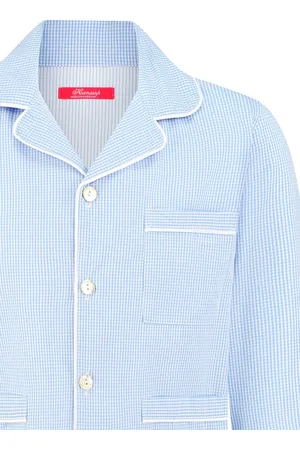 Hanssop Exclusief Luxueus Kinder nachtkleding Luxe 100% katoenen zacht blauwe Klassieke Jongens geruite Pyjama van met verfijnde randrand details en luxe parelmoer knoop verwerking, Jongens Pyjama, zachte geruite geweven katoen , maat 116