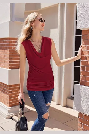 Merkloos Dames Shirt V-hals Blouse stretch