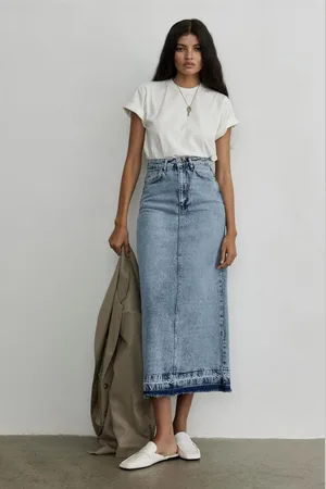 Merkloos Dames Jean Rok Maxi