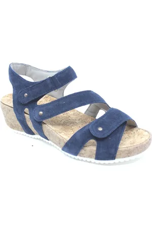 Durea 7385 blauwe dames sandaal met sleehak en klittenbandsluiting