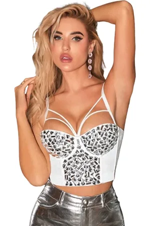 Merkloos Open Decolleté Korset Diamond - Dames mode - - Diamant - Steentjes - Crop Top - Festival - Zomer - Sexy - Lingerie - Corset