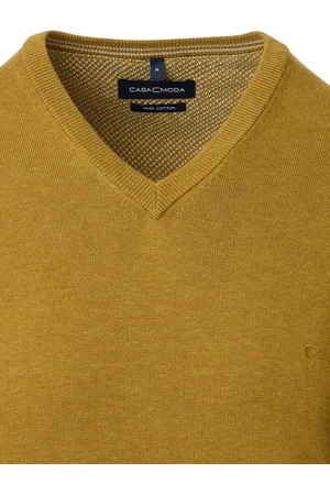 Casa Moda Heren Trui Met V-Hals Pima-Katoen 004430-543 Geel - M