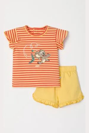 Woody Meisjes-Dames Pyjama roest- streep - maat 068/6M