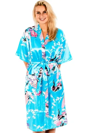 Merkloos Moondrops - Kimono dames - 100% Satijn - Lang - M/L - Badjas - Pyjama Dames - Japans - Cadeau voor vrouw