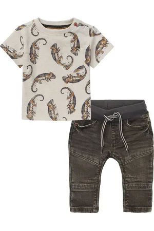 Noppies Kledingset - 2delig - Broek Jeans - Shirt oatmeal met gekko
