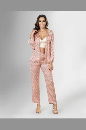 Merkloos Satijn Luxe Dames Pyjama Set 3-delige- Sexy Nachtkleding - Cadeau voor Vrouw