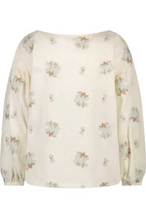 NUKUS Blouse Della Embroidery Tunieken Della Embroidery- Offwhite Aqua