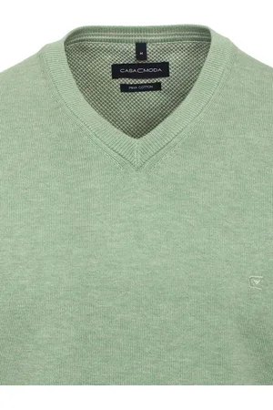 Casa Moda Heren Trui Met V-Hals Pima-Katoen 004430-327 Groen - M