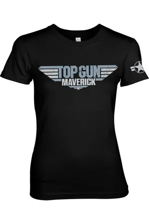 Top Gun Maverick Distressed Logo Girly Tee Damen T-Shirt Black-2XL