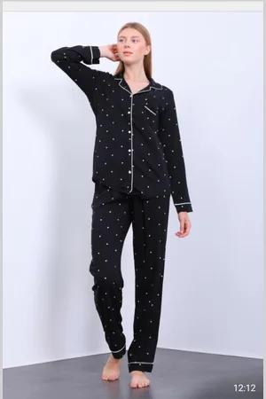 Merkloos Katoen-Satijn Dames 2- Delige -Pyjama- Luxe Pyjamaset- Nachtkleding met Hartjes