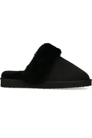 Manfield Dames - Zwarte pantoffels met wollen voering