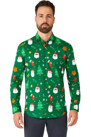 OppoSuits SHIRT LS Festivity Green - Heren Overhemd - Kerstshirt -