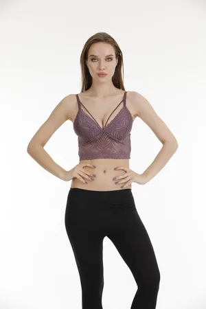 Merkloos AMARANTA-Dames Lace Bralette Met Floral Lace Bra -Verstelbare Schouderband- 85B