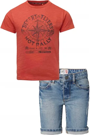 Noppies Kledingset - 2delig - Jongens - Short Ghent Mid Blue Denim - Shirt Garden Grove Hot Sauce