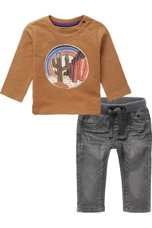 Noppies Kledingset - 2delig - Broek Navoi Jeans Grey Denim - shirt Tadcaster Bistre met print