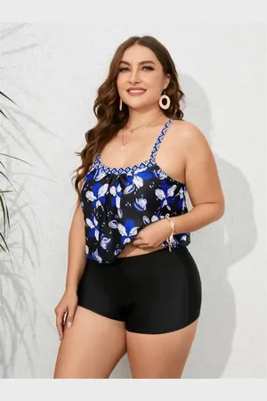 Merkloos Casual Tankini set- 2 delig grote maten badpak bikini set zwempak bloemenprint 728-