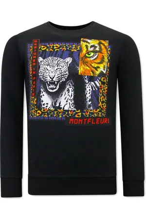 TONY BACKER Heren Sweater met Print - Tiger Poster - 3627