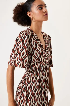 Garcia Dames All over print Jurk Bruin Korte mouw