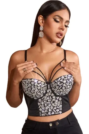 Merkloos Open Decolleté Korset Diamond - Dames mode - Diamant - Steentjes - Crop Top - Festival - Zomer - Sexy - Lingerie - Corset