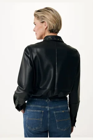 Mexx Blouse Imitatieleer Zwart Dames