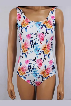 Merkloos Bloemenprint Badpak- Vrouwen zwemkleding- Swimwear Zwempak 412- Wit met Bloemenprint