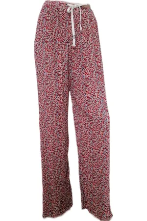 Merkloos Dames - Zomerbroek - Broek - Yoga Broek - Strand broek - Dames - Wide Leg - Plissé - Comfort - Elastische Band - Kleur /Blauw/Wijnrood Met Bloemenprint