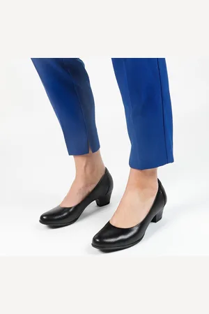 No Stress Dames - Zwarte leren pumps met lage hak
