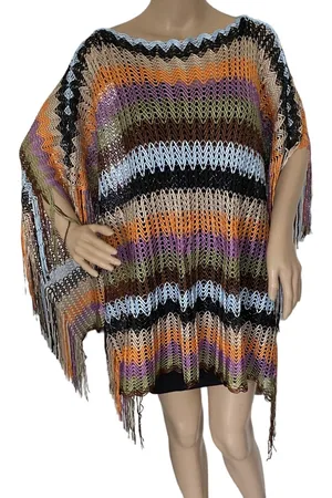 Merkloos Kaftan/poncho gehaakt met franjes One size