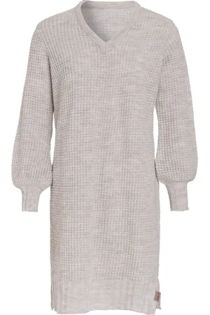 Knit Factory Robin Dames Jurk - Gebreide Trui Jurk - Wollen jurk - Herfst- & winterjurk - Wijde jurk - V-hals - - 36/38 - Knielengte