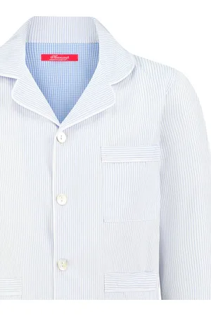 Hanssop Exclusief Luxueus Kinder nachtkleding Luxe 100% katoenen zacht blauwe Klassieke Jongens Streep Pyjama van met verfijnde randrand details en luxe parelmoer knoop verwerking, Jongens Pyjama, zacht geweven katoen streep dessin, maat 116