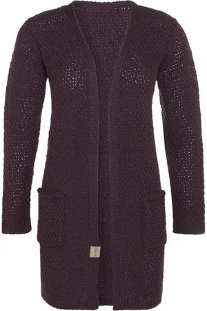 Knit Factory Luna Gebreid Vest - Gebreide dames cardigan - Middellang vest reikend tot boven de knie - Paars damesvest gemaakt uit 30% wol en 70% acryl - 36/38 - Met steekzakken