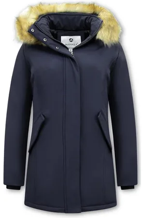 Matogla Dames Winterjas - Winterjas Dames Bontkraag - Slim Fit - Blauwe Jas