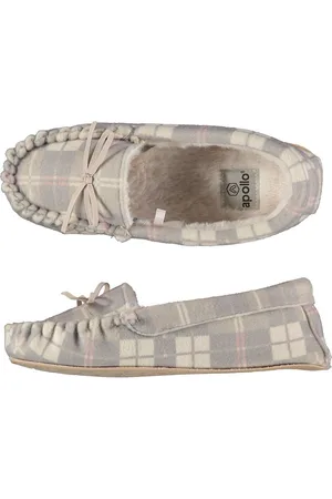 Apollo Sloffen dames - Moccasin vilt look met ruitmotief -