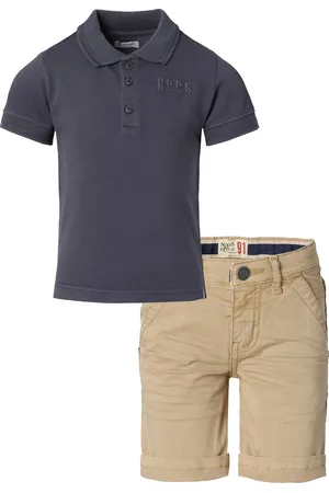 Noppies Bio kledingset - 2delig - broek Chino Short Gadag-Betgri - Blonde - Polo shirt Giresum - Ebony