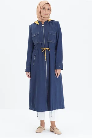 Merkloos Jas met capuchon Zuhre premium damesjas | Donkerblauw