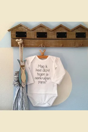Merkloos Baby Rompertje met tekst Mag ik heel dicht tegen je aankruipen papa? | Lange mouw | zwart | maat 74/80 | I love cadeautje vaderdag